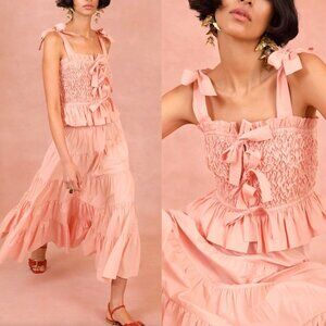 NWT Ulla Johnson Faye Tank Peony Pink Sz 12 100% Cotton Bow Blouse Top Romantic